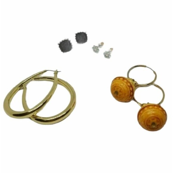 Earrings Lot of 4 Gold Silver Tone Black Pierced Rhinestone Stud Hoops Jewelry - Picture 1 of 7